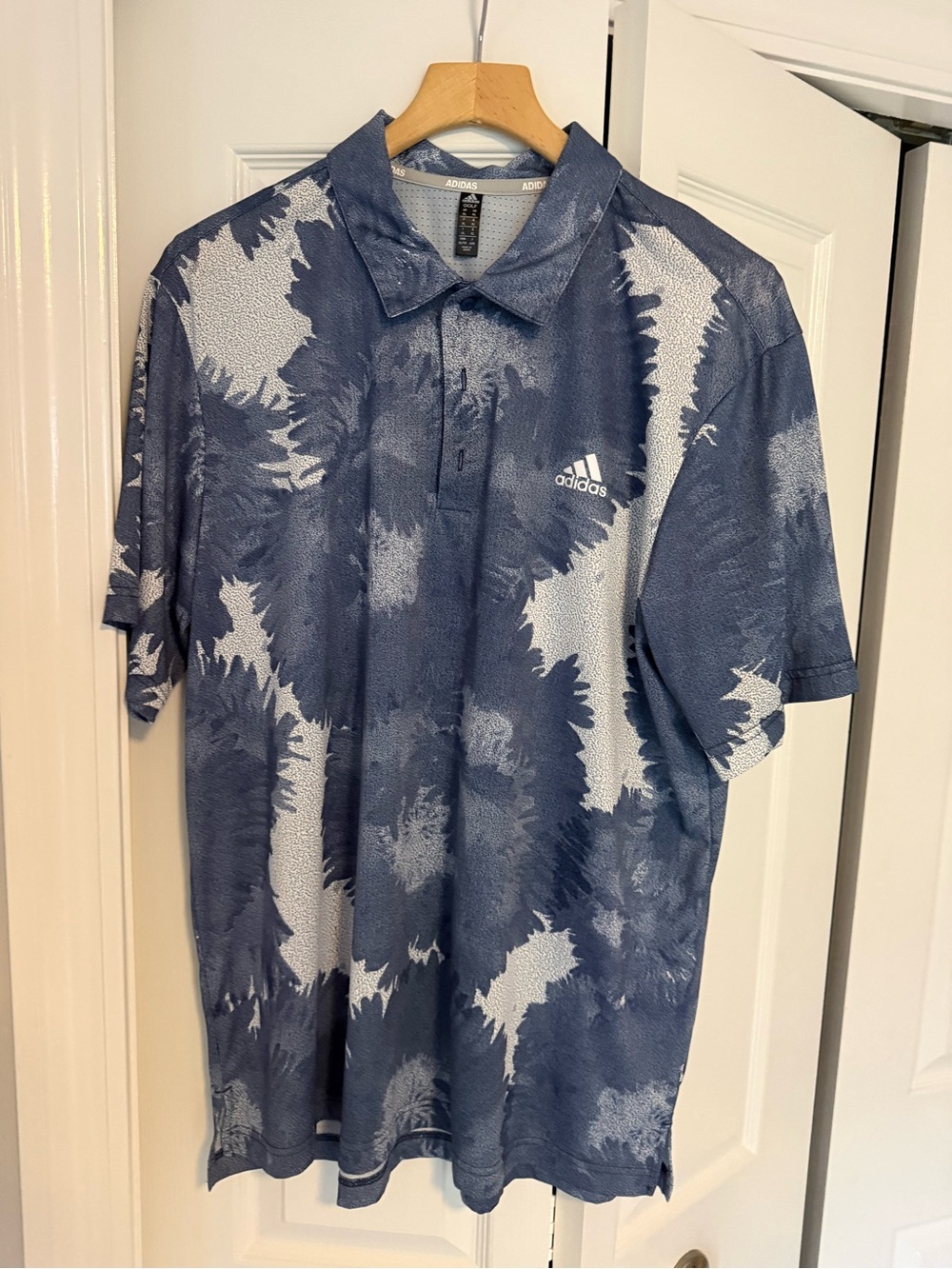 adidas Men's Navy and White Tie-Dye Polo